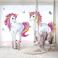 Сказочные флизелиновые фотообои 368 x 254 см Для девочек - Два единорога (13241V8)+клей