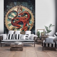 Флизелиновые фотообои в спальню над кроватью 184 x 254 см Мифические существа - Красный дракон (13256V4A)+клей