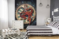 Флизелиновые фотообои для зала 206 x 275 см Мифические существа - Красный дракон (13256VEA)+клей - вид 6 миниатюра