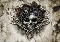 Флізелінові фотошпалери 3д троянди 254x184 см Культура народів світу - Череп у трояндах (13260V4)+клей