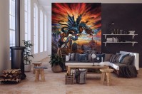 Флизелиновые фотообои на стену 206 x 275 см Мифические существа - Красно синий дракон (13261VEA)+клей