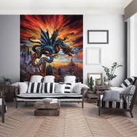 Красивые флизелиновые фотообои 184 x 254 см Мифические существа - Красно синий дракон (13261V4A)+клей - вид 6 миниатюра