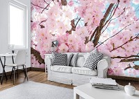 Флизелиновые 3D фото обои на стену деревья розовые цветы 368х254 см Ветки сакуры (13283V8)+клей