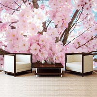 3D природа флизелиновые фотообои 312 x 219 см Розовые цветы сакуры на дереве (13283VEXXL)+клей