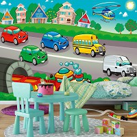 Флизелиновые фотообои детский город 416x290 см Машины - игрушки для мальчиков (13289VEXXXXL) +клей