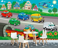 Флизелиновые фотообои детский город 368x254 см Машины - игрушки для мальчиков (13289V8) +клей