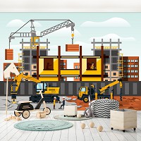 Флизелиновые фото обои в детской 254x184 см Строительная площадка для мальчика (13293V4)+клей
