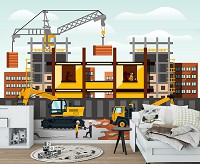 Флизелиновые фотообои детские на стену 368x254 см Строительная площадка для мальчика (13293V8) +клей