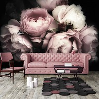 Флизелиновые фотообои цветы на черном фоне 3D прекрасный букет пастельные цвета (13299V)+клей