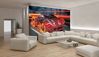 Флизелиновые фотообои 3D Транспорт Авто Спорт 368x254 см Красная машина в огне (132V8)+клей