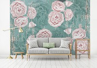 Ретро флизелиновые фотообои на стену 416 x 254 см Цветы - Розы на изумрудном фоне (13301VEXXXL)+клей