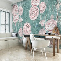 Флизелиновые обои с розами в интерьере фото 254 x 184 см Цветы на изумрудном фоне (13301V4)+клей