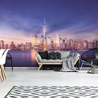 Флизелиновые фотообои город в рулоне Небоскребы Закат Горизонт Нью-Йорка (13303V)+клей