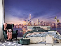Флизелиновые фотообои для кухни 368 x 254 см Город Небоскребы Закат Горизонт Нью-Йорка (13303V8)+клей