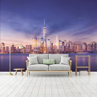 Флизелиновые фотообои для кухни 416 x 254 см Небоскребы Закат Горизонт Нью-Йорка (13303VEXXXL)+клей