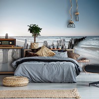 Пляж флизелиновые фотообои Природа Волнолом Дюны Песок Морской горизонт (13305V)+клей