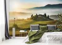 Флизелиновые фотообои Тоскана Сельские поля Горы Солнце 312 x 219 см Пейзаж - Дом на холме (13307VEXXL)+клей