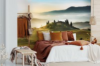 Флизелиновые фотообои Тоскана Сельские поля Горы 416 x 254 см Пейзаж - Дом на холме (13307VEXXXL)+клей
