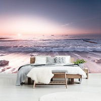 Флизелиновые 3D фото обои морская тематика 254 x 184 см Рассвет на пляже (13308V4)+клей