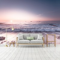 Флизелиновые 3D фото обои с морем 368 x 254 см Рассвет на пляже (13308V8)+клей