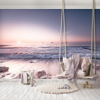 Флизелиновые фотообои летний пейзаж 3D 368 x 280 см Рассвет на морском пляже (13308V10)+клей