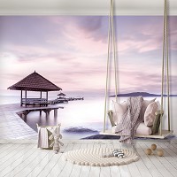 Флизелиновые фотообои море пляж 3D 368 x 254 см Беседка у озера (13309V8)+клей