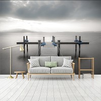 Флизелиновые 3D фотообои мост 254 x 184 см Одинокий причал у озера (13312V4)+клей