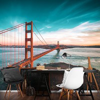 Красивые пейзажи флизелиновые фотообои 3D 416 x 254 см Мост Золотые ворота (13314VEXXXL)+клей