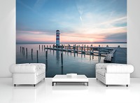 Флизелиновые 3D фотообои в коридор 312 x 219 см Море - Причал маяк и закат (13315VEXXL)+клей