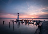 Флизелиновые фотообои в спальню над кроватью 368 x 254 см 3D Море - Маяк причал и закат (13316V8)+клей - вид 1 миниатюра