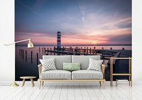 Флизелиновые 3D фото обои маяк 254 x 184 см Море - Причал и закат (13316V4)+клей