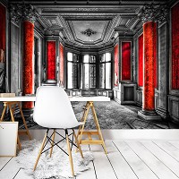 Флизелиновые фотообои винтаж 3D 416 x 254 см Архитектура Черно-белая с красным комната (13318VEXXXL)+клей