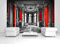 Флизелиновые фотообои замок 254 x 184 см Архитектура - Черно-белая с красным комната (13318V4)+клей