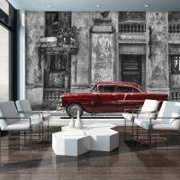 Флизелиновые фотообои авто 312 x 219 см Транспорт - Красная машина на черно-белом фоне (13319VEXXL)+клей