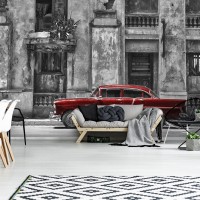 3D Флізелінові фотошпалери авто 312 x 219 см Транспорт - Червона машина на чорно-білому тлі (13319VEXXL)+клей - вид 5 мініатюра