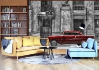 Флизелиновые авто фото обои 254 x 184 см Транспорт - Красная машина на черно-белом фоне (13319V4)+клей