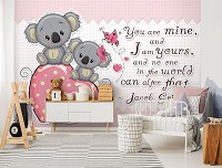 Флизелиновые фото обои с надписью 254x184 см Для Детей Для Девочек Животные Мишки Сердце (13326V4)+клей