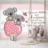 Флизелиновые фотообои с надписью на стены 312x219 см Для Детей Для Девочек Животные Мишки Сердце (13326VEXXL) +клей