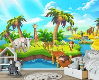 Флізелінові фотошпалери тварини для дітей 368x254 см Звірята на острові (13328V8)+клей
