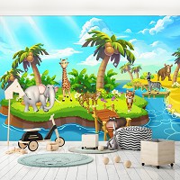 Фотообои детские животные 368x254 см Зверята на острове 13328P8+клей
