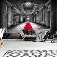 Флизелиновые 3d фото обои в маленькой комнате 254 x 184 см Архитектура - Красная дорожка в особняке (13331V4)+клей
