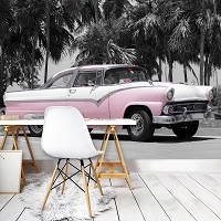 3D Флизелиновые фотообои на кухню 312 x 219 см Транспорт - Старая розовая машина (13332VEXXL)+клей