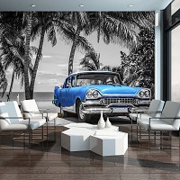 3D Флизелиновые фото обои берег 254 x 184 см Транспорт - Старая голубая машина на стоянке (13335V4)+клей