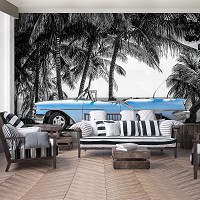 3D Лето пляж флизелиновые фотообои 312 x 219 см Транспорт - Старая голубая машина на стоянке (13336VEXXL)+клей