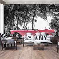 3D Флизелиновые фотообои винтаж 368 x 254 см Транспорт - Старая красная машина на стоянке (13337V8)+клей