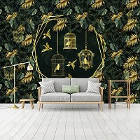 Флизелиновые фотообои с зелеными листьями 312x219 см Птицы в клетках (13338VEXXL) +клей
