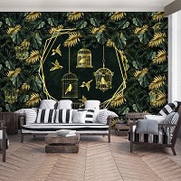 Флизелиновые фотообои в спальню листья 368x280 см Птицы в клетках (13338V10) +клей