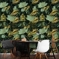 Флізелінові фотошпалери листя 312x219 см птахи у клітинах (13339VEXXL) +клей