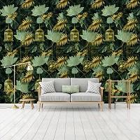 Флизелиновые красивые фото обои природа 254x184 см Листья и птицы в клетках (13339V4)+клей