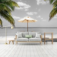 Флизелиновые 3D фотообои в гостиную природа 312 x 219 см Море - Лежаки на пляже (13341VEXXL)+клей